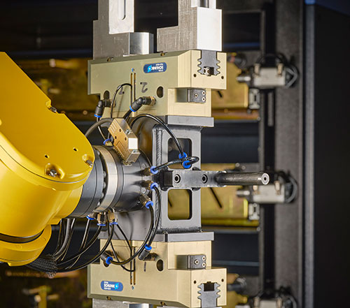 Pneumatic 2-jaw gripper (end effector). 3-jaw gripper also available.